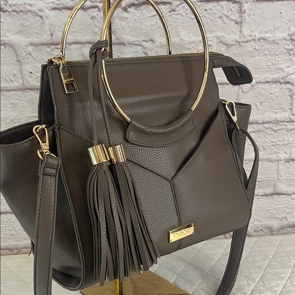 Bebe Brown Satchel with Gold Ring Handles - Picture 7 of 11